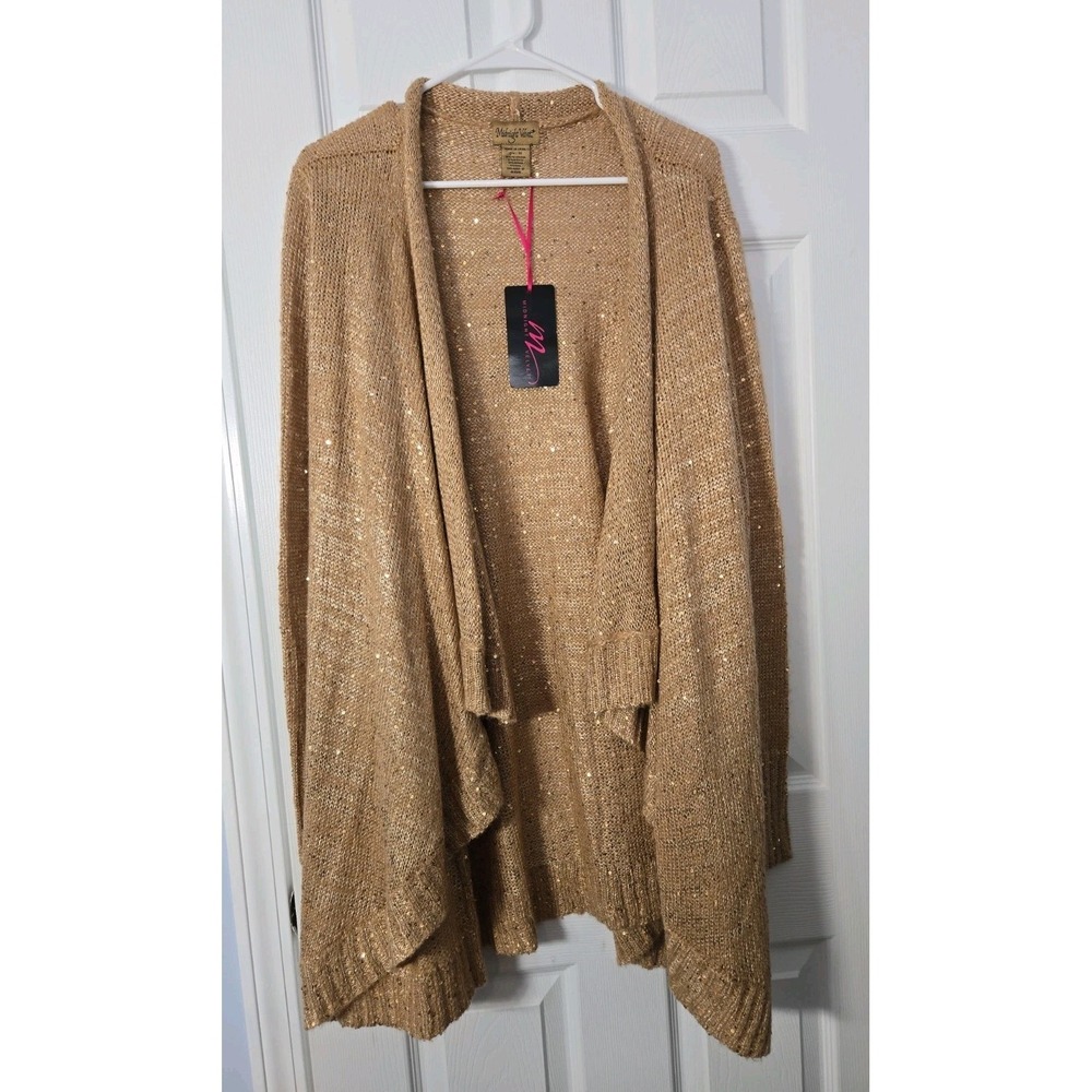 Midnight Velvet Gold Sequin Open Front Cardigan Sweater 1X Mohair Wool Blend New